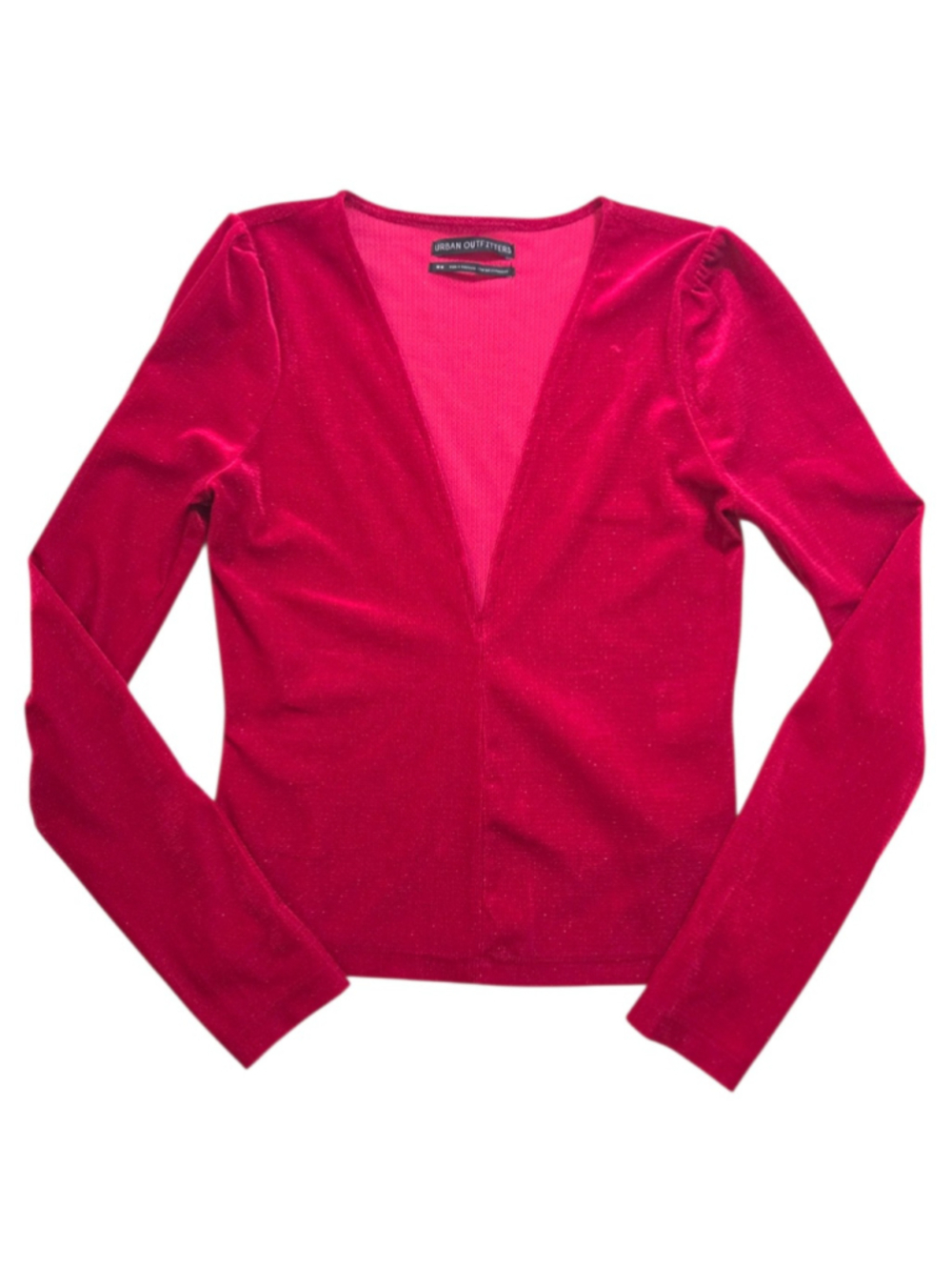 Urban Outfitters Red Velvet Deep V Neck Fitted Top Women's M Juniors Metallic